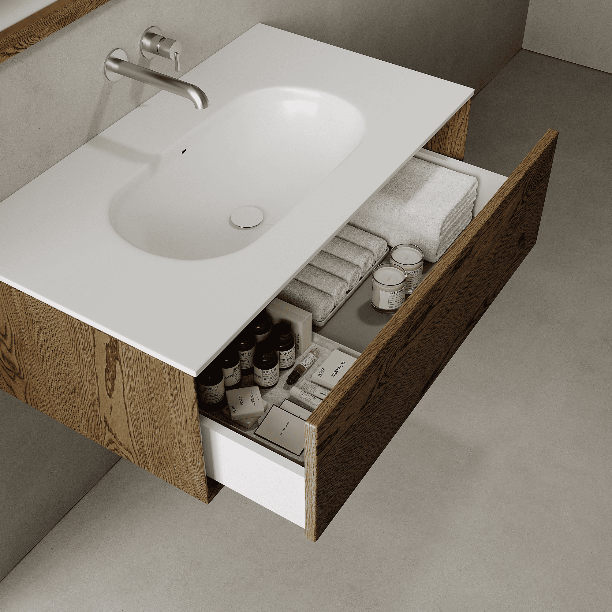 Valmere Smoked Wood 900mm Vanity Unit - Single Drawer with Single Basin