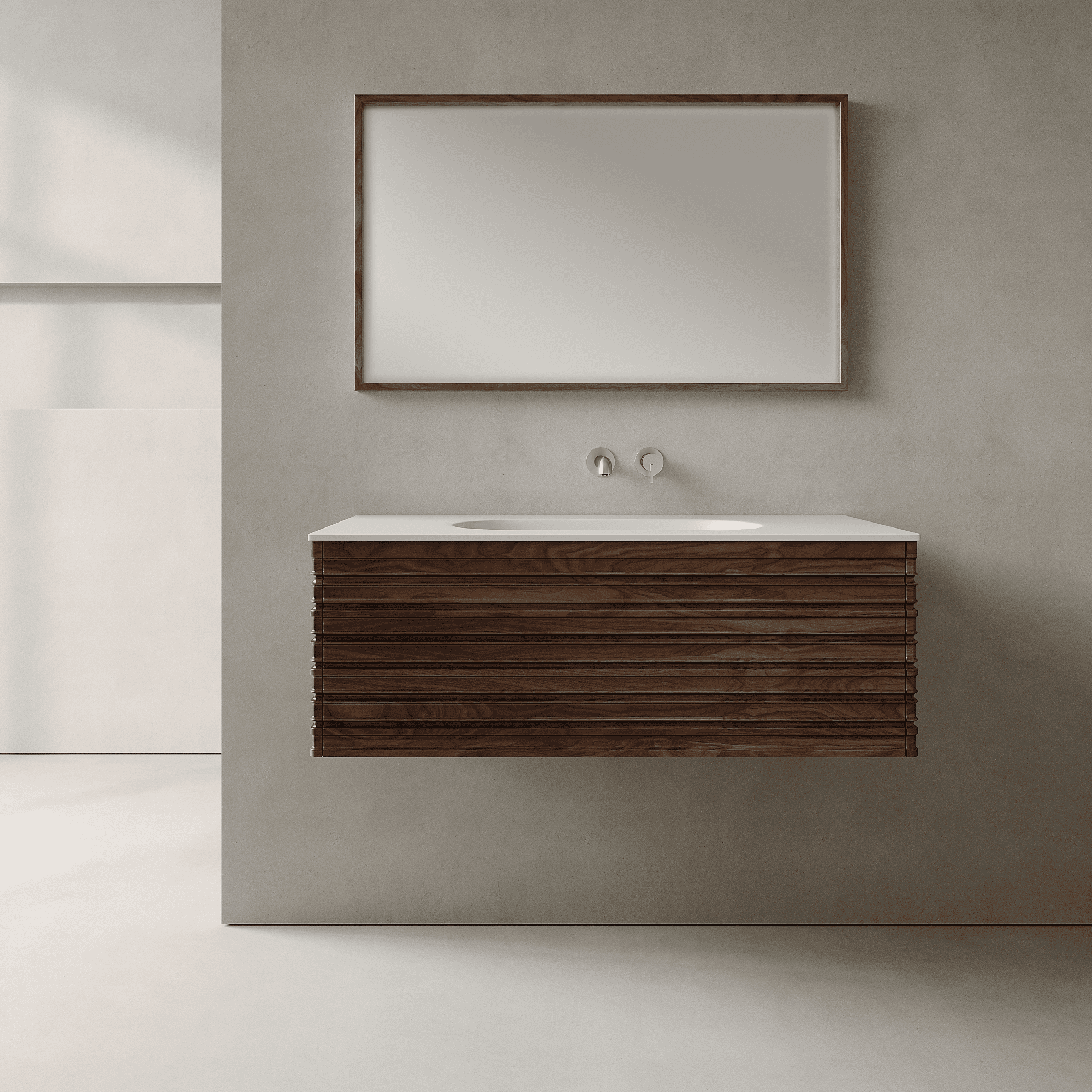 Rivara Real Walnut 1000mm Vanity Unit - Single Drawer with Single Basin