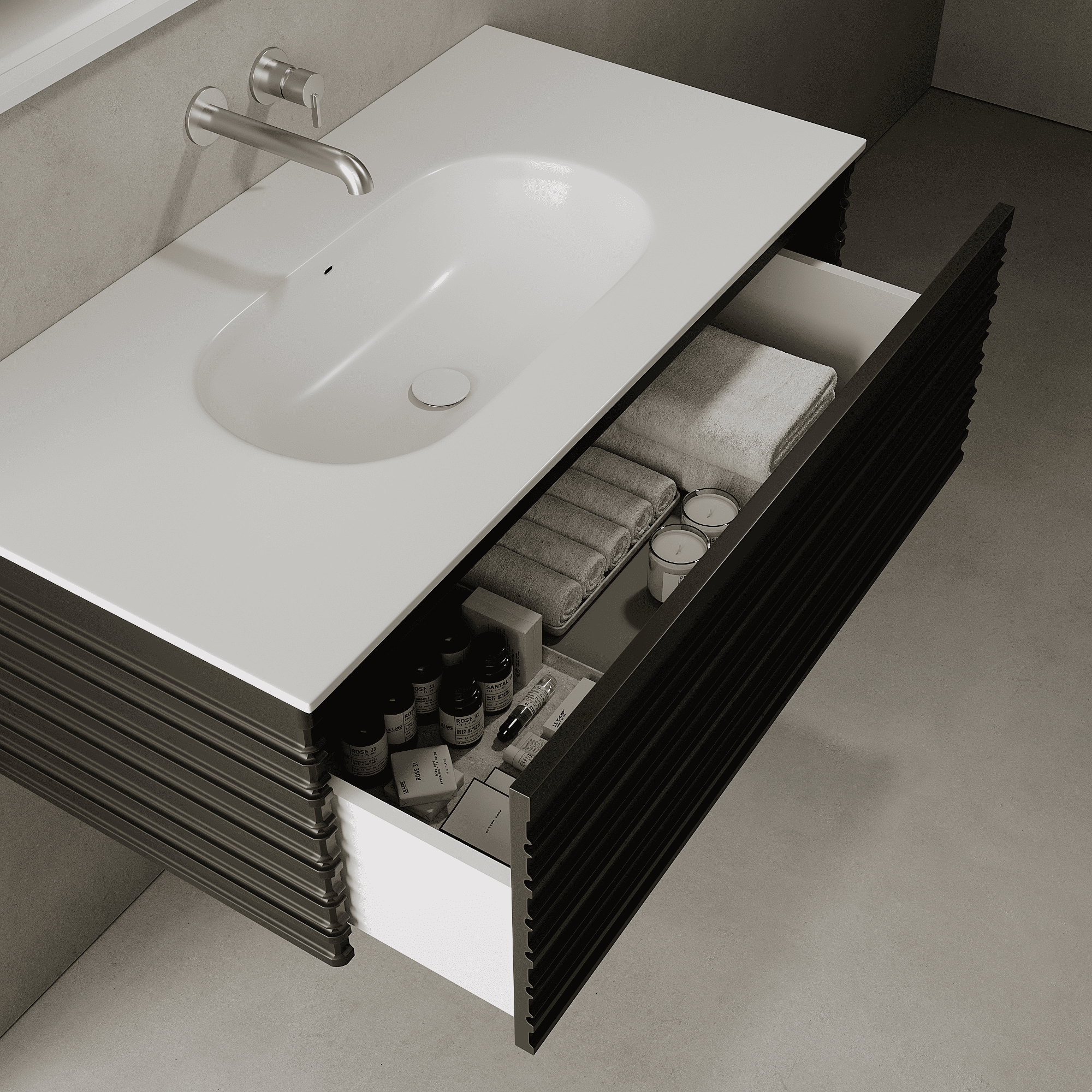 Rivara Silk Black 1000mm Vanity Unit - Single Drawer with Single Basin