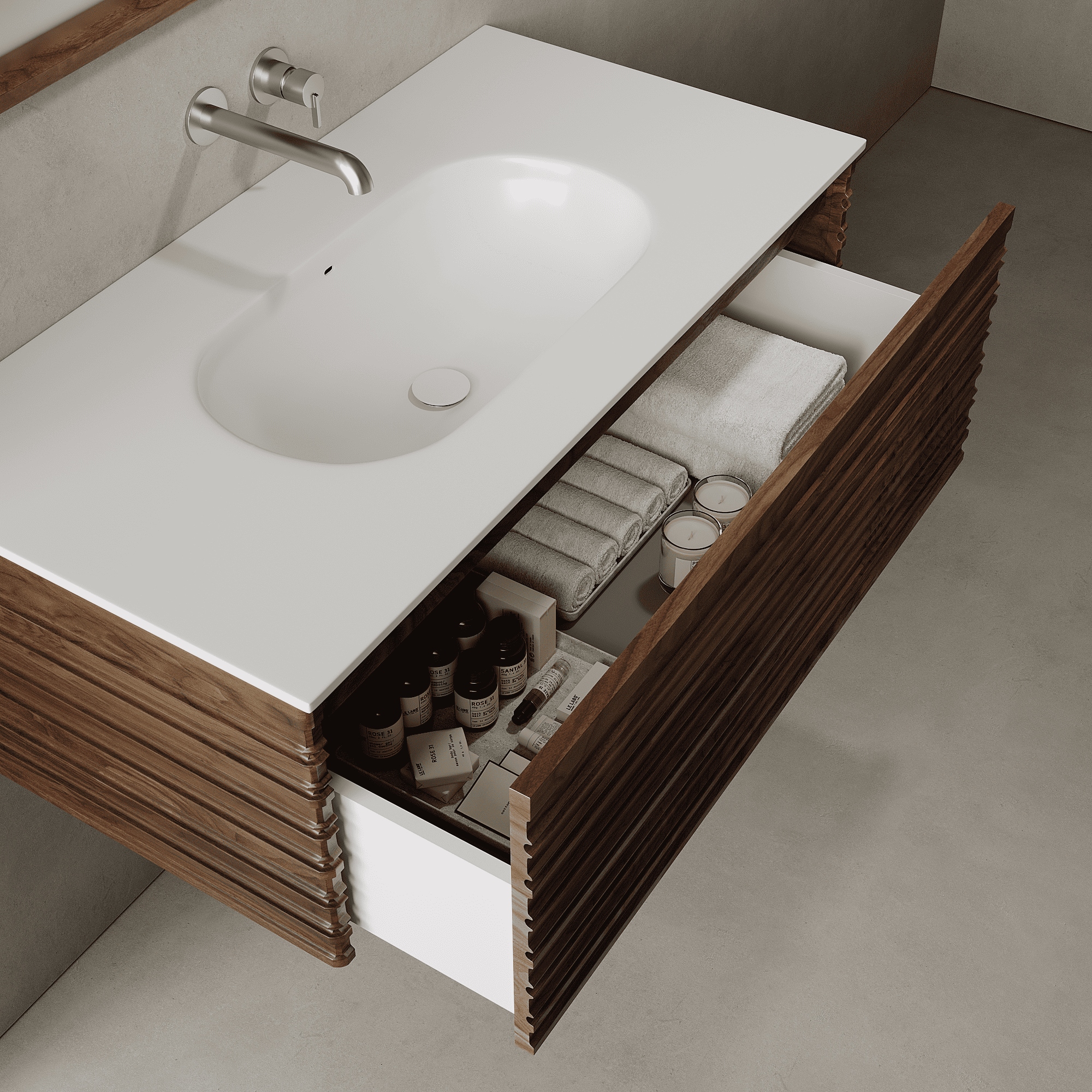 Rivara Real Walnut 1000mm Vanity Unit - Single Drawer with Single Basin