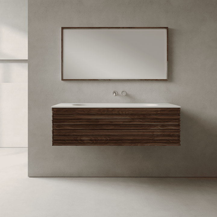 Rivara Real Walnut 1200mm Vanity Unit - Single Drawer with Large Single Basin