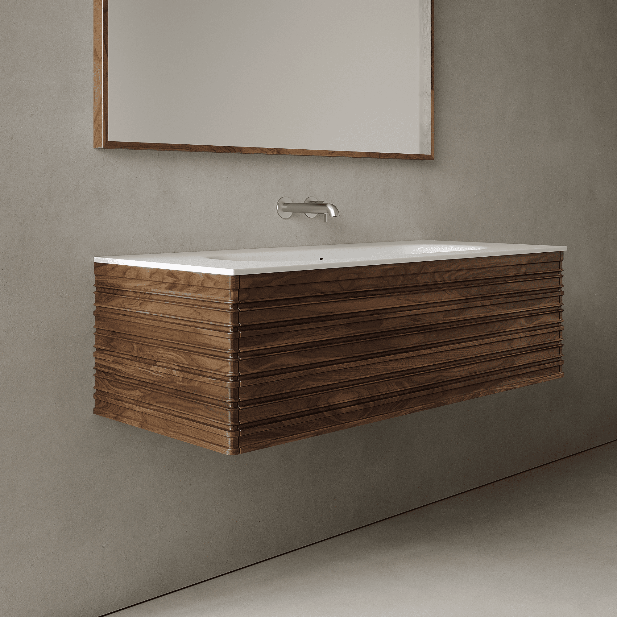 Rivara Real Walnut 1200mm Vanity Unit - Single Drawer with Large Single Basin