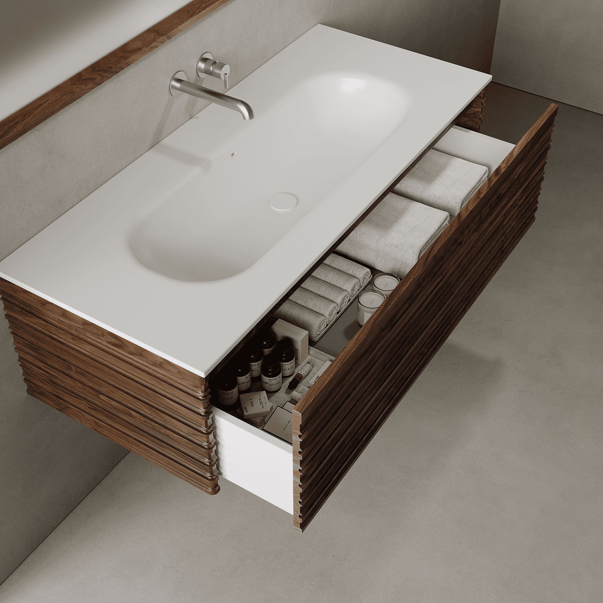 Rivara Real Walnut 1200mm Vanity Unit - Single Drawer with Large Single Basin