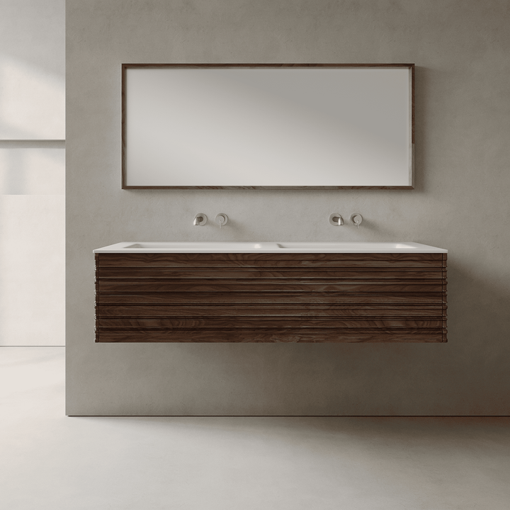 Rivara Real Walnut 1400mm Vanity Unit - Single Drawer with Double Basin