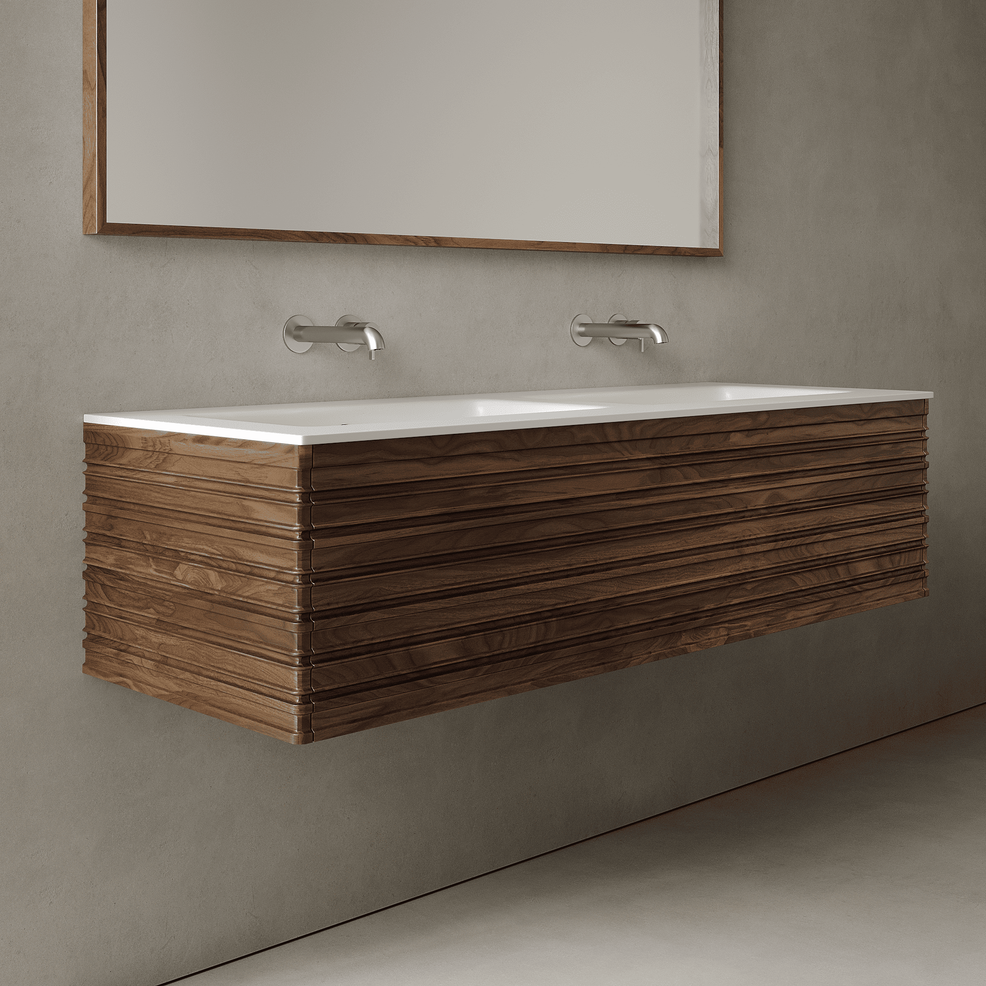 Rivara Real Walnut 1400mm Vanity Unit - Single Drawer with Double Basin