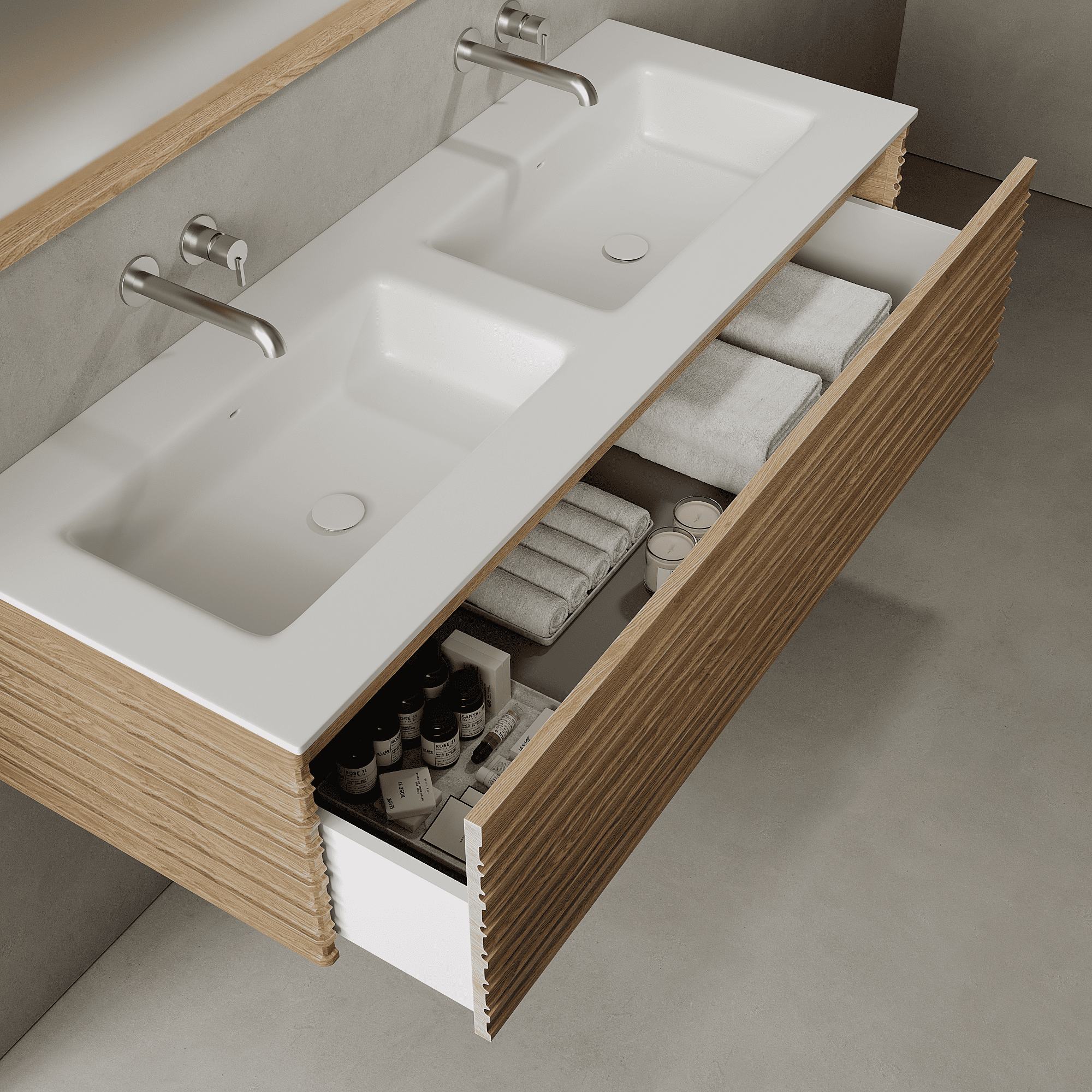 Rivara Real Ash 1400mm Vanity Unit - Single Drawer with Double Basin