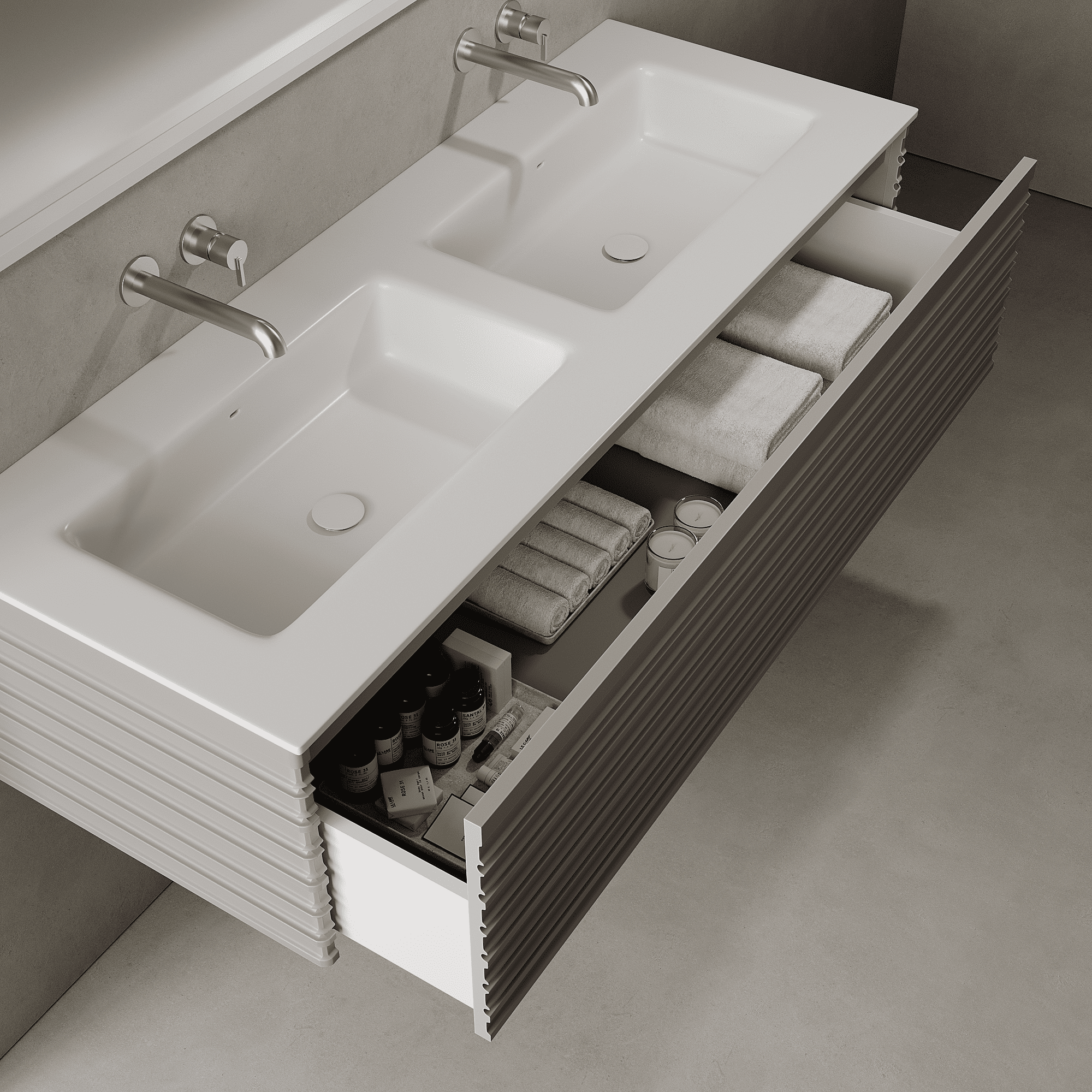 Rivara Stone Grey 1400mm Vanity Unit - Single Drawer with Double Basin
