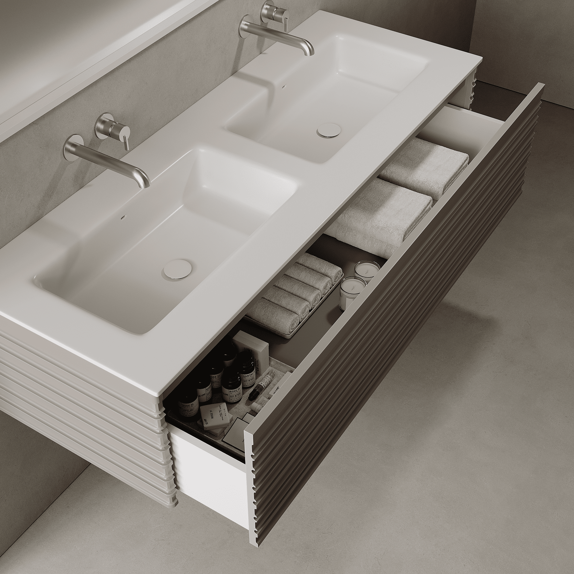Rivara Taupe 1400mm Vanity Unit - Single Drawer with Double Basin