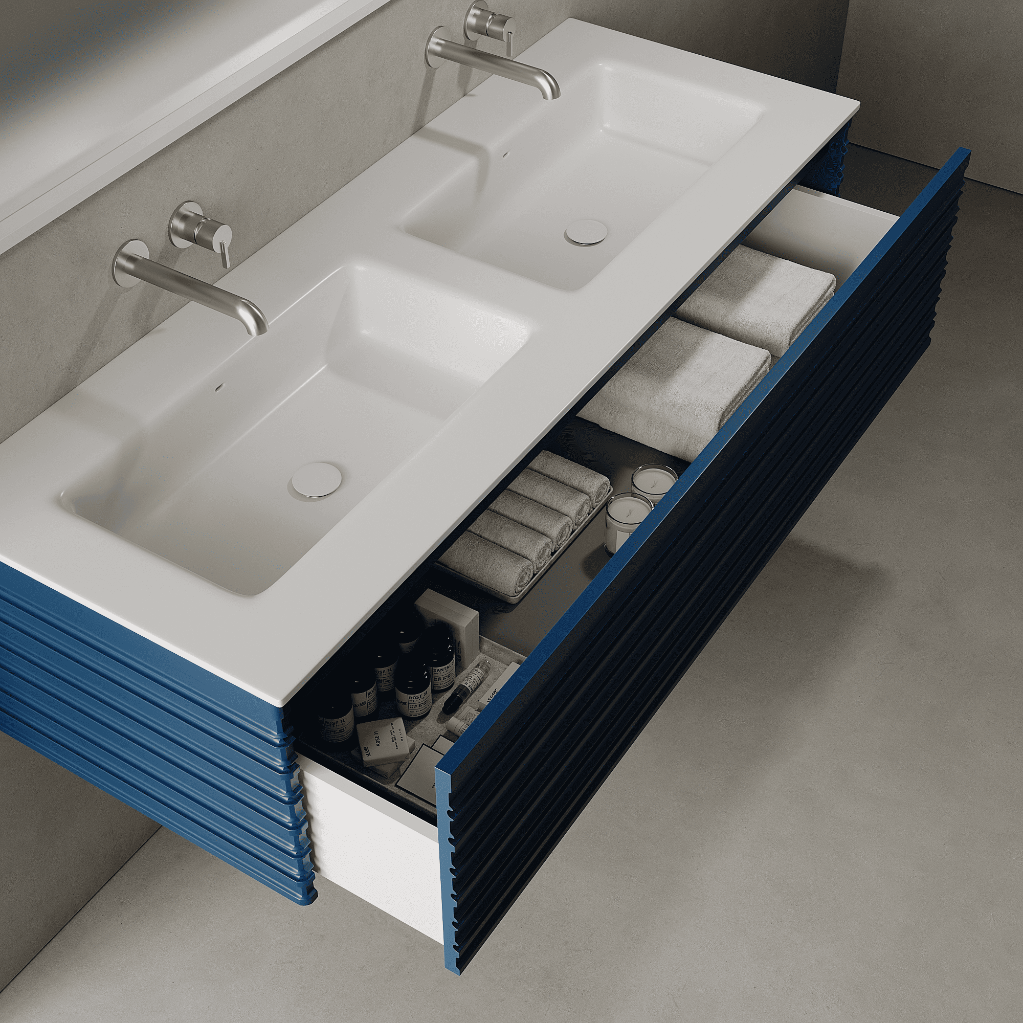 Rivara Ocean Blue 1400mm Vanity Unit - Single Drawer with Double Basin