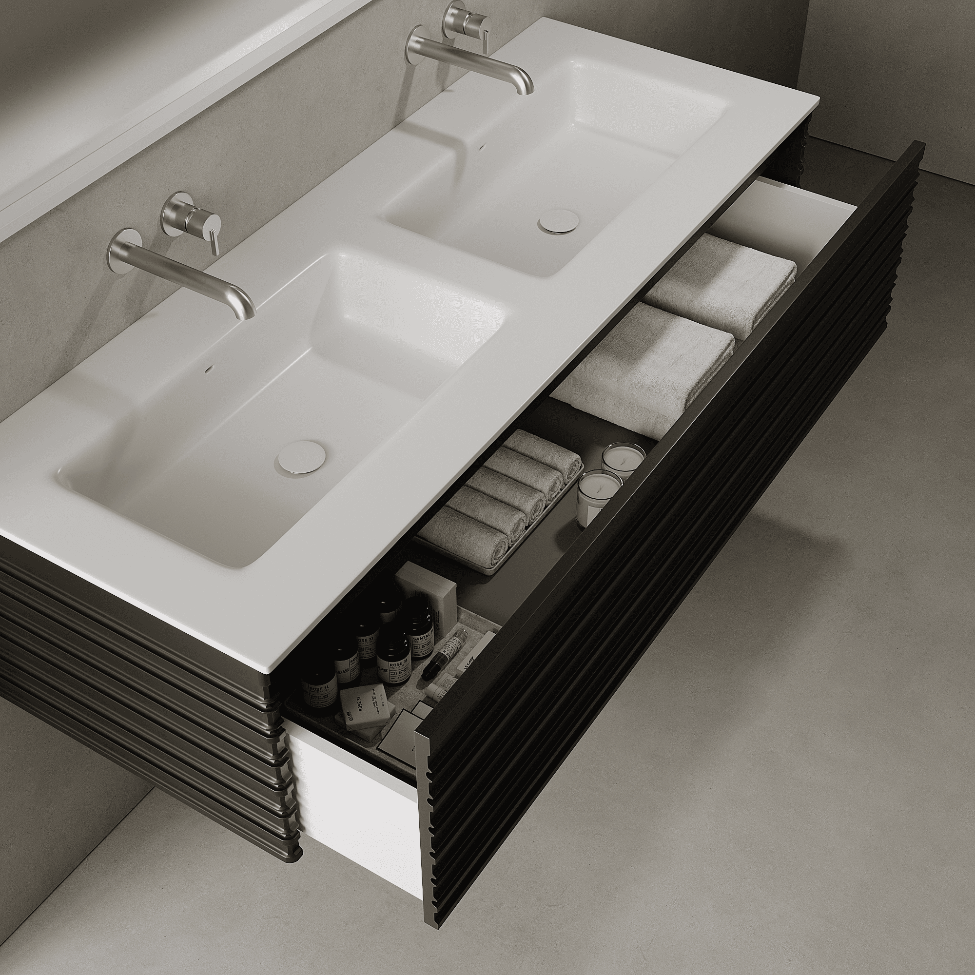 Rivara Silk Black 1400mm Vanity Unit - Single Drawer with Double Basin