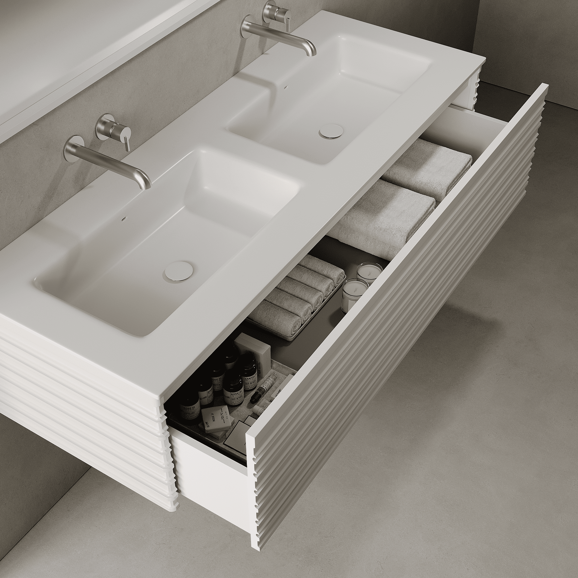 Rivara Snow White 1400mm Vanity Unit - Single Drawer with Double Basin