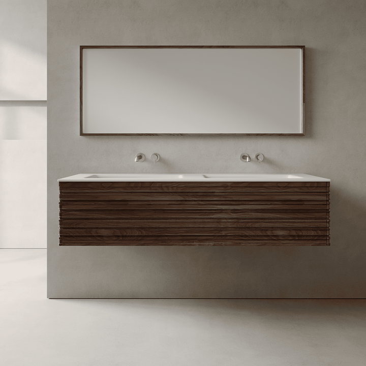 Rivara Real Walnut 1500mm Vanity Unit - Single Drawer with Double Basin