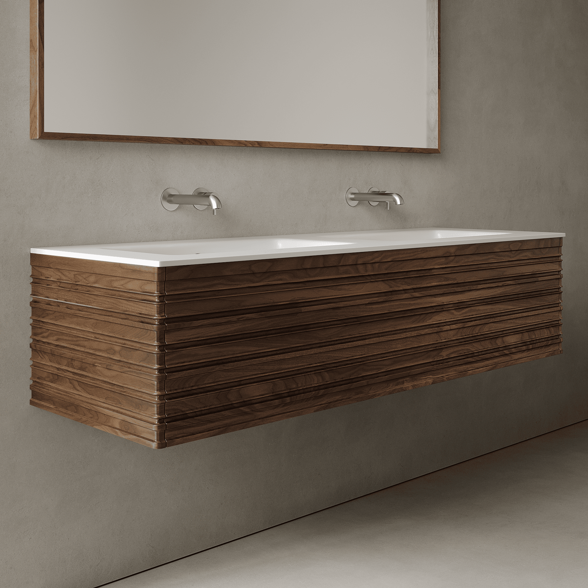 Rivara Real Walnut 1500mm Vanity Unit - Single Drawer with Double Basin