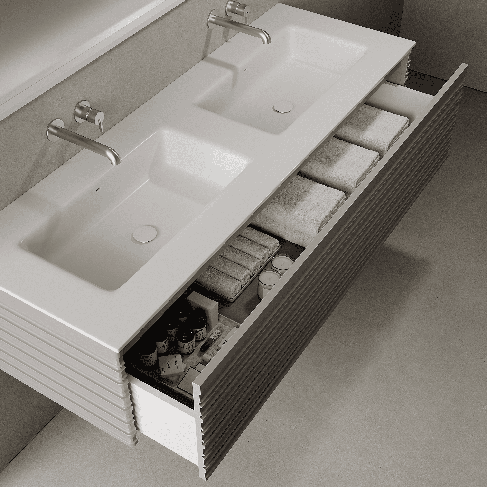 Rivara Stone Grey 1500mm Vanity Unit - Single Drawer with Double Basin