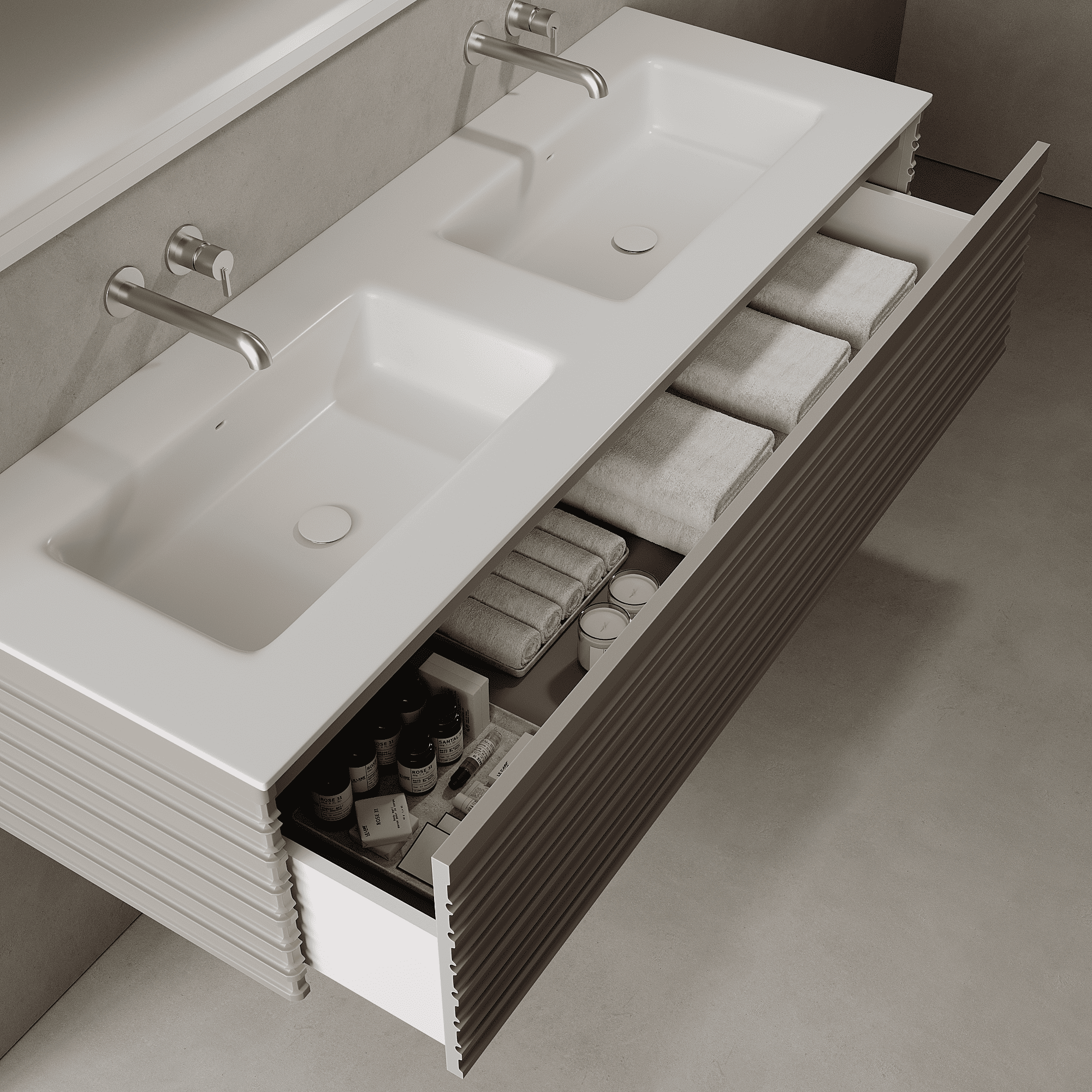 Rivara Taupe 1500mm Vanity Unit - Single Drawer with Double Basin