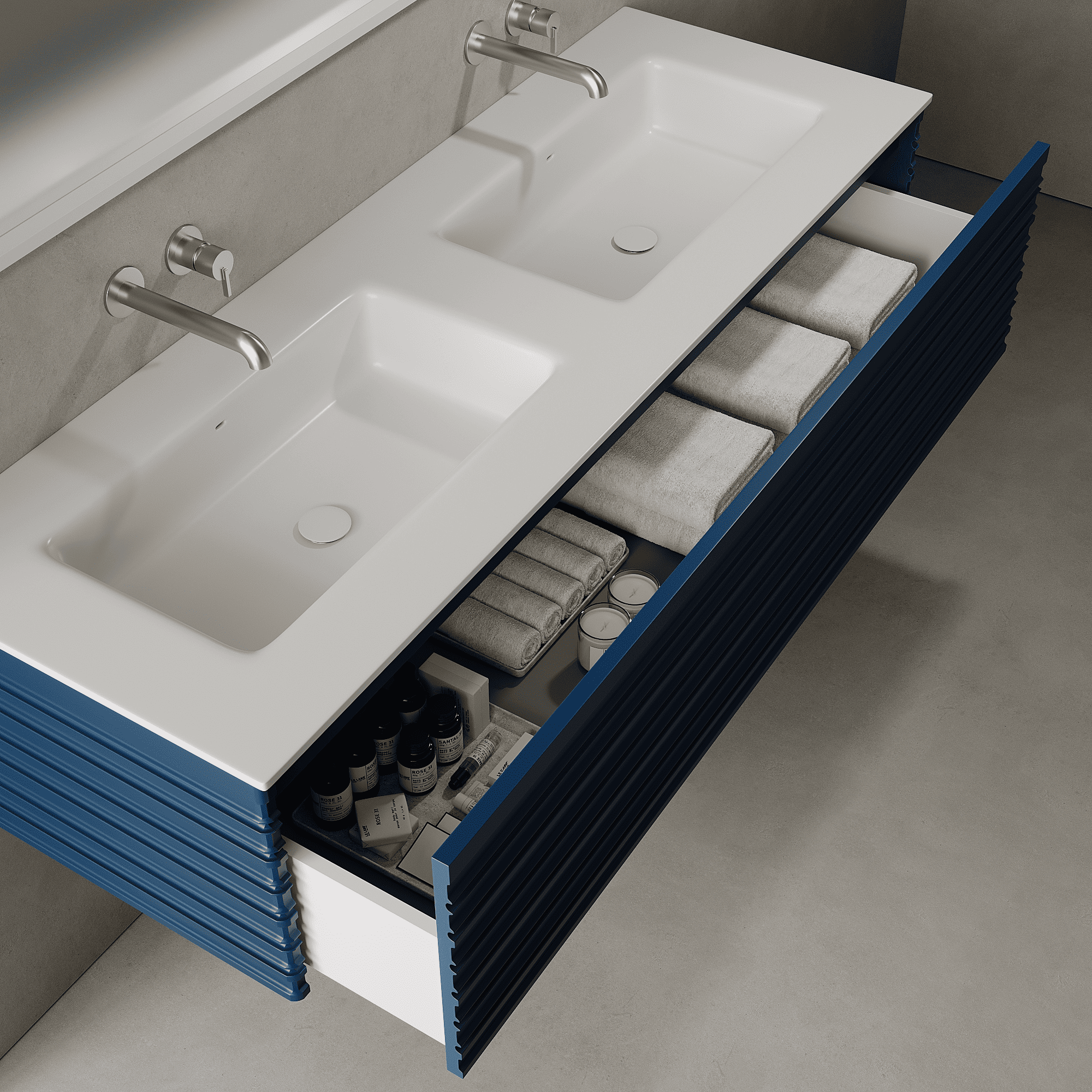 Rivara Ocean Blue 1500mm Vanity Unit - Single Drawer with Double Basin