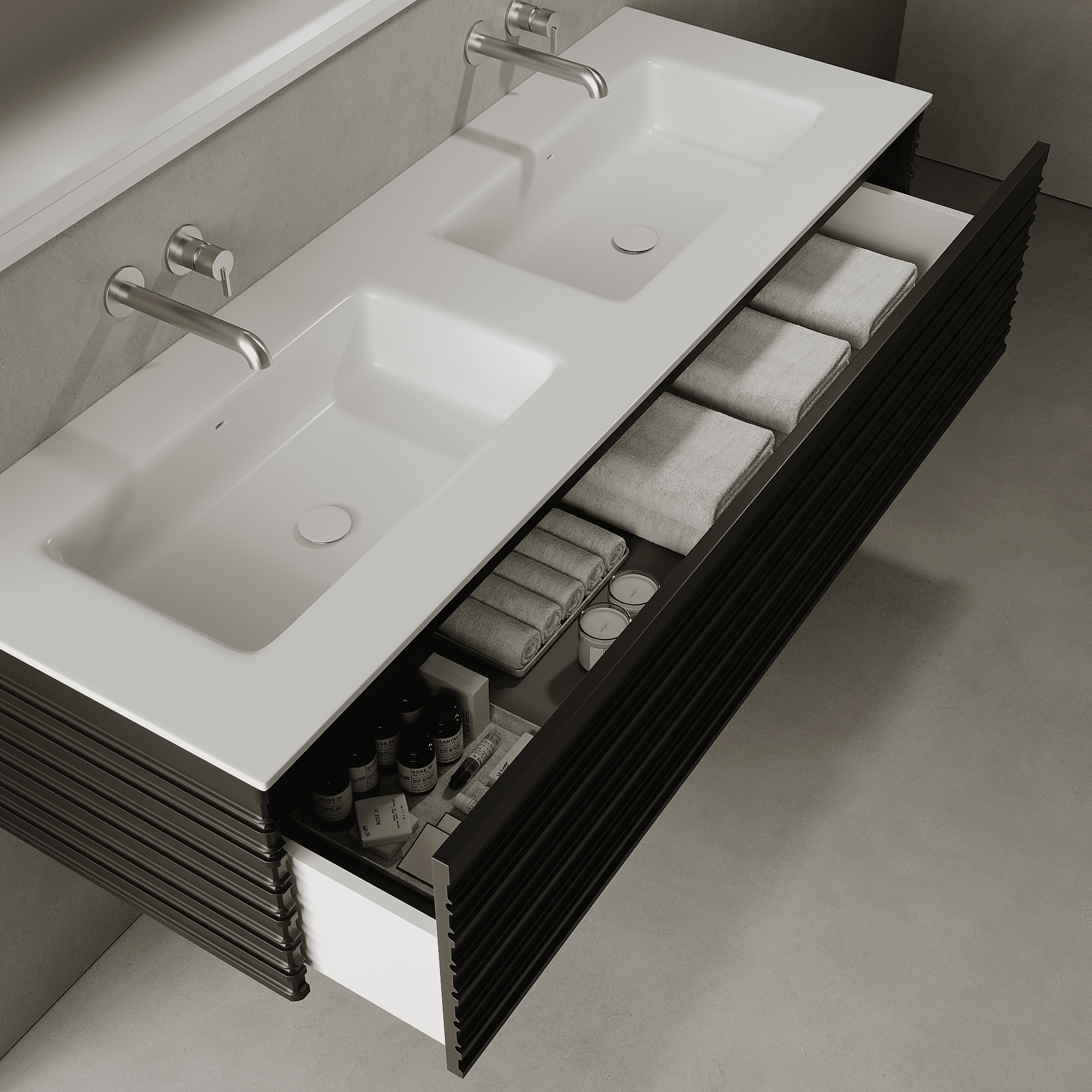 Rivara Silk Black 1500mm Vanity Unit - Single Drawer with Double Basin