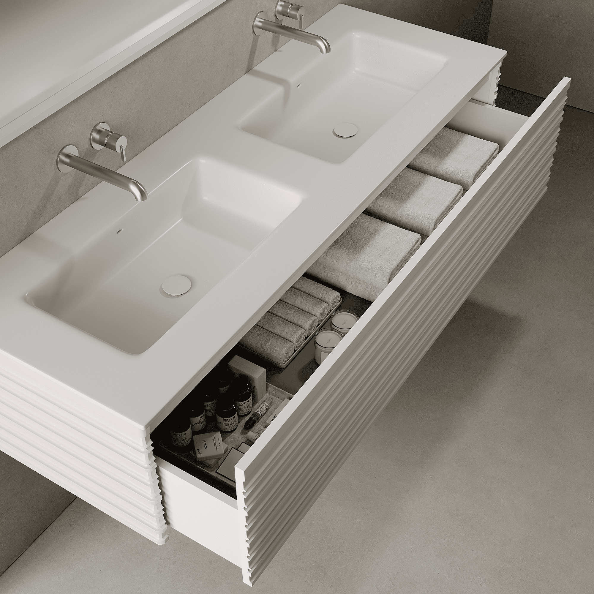 Rivara Snow White 1500mm Vanity Unit - Single Drawer with Double Basin