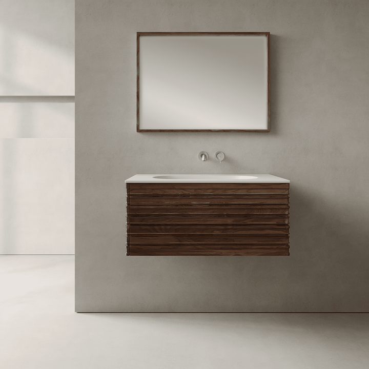 Rivara Real Walnut 800mm Vanity Unit - Single Drawer with Single Basin