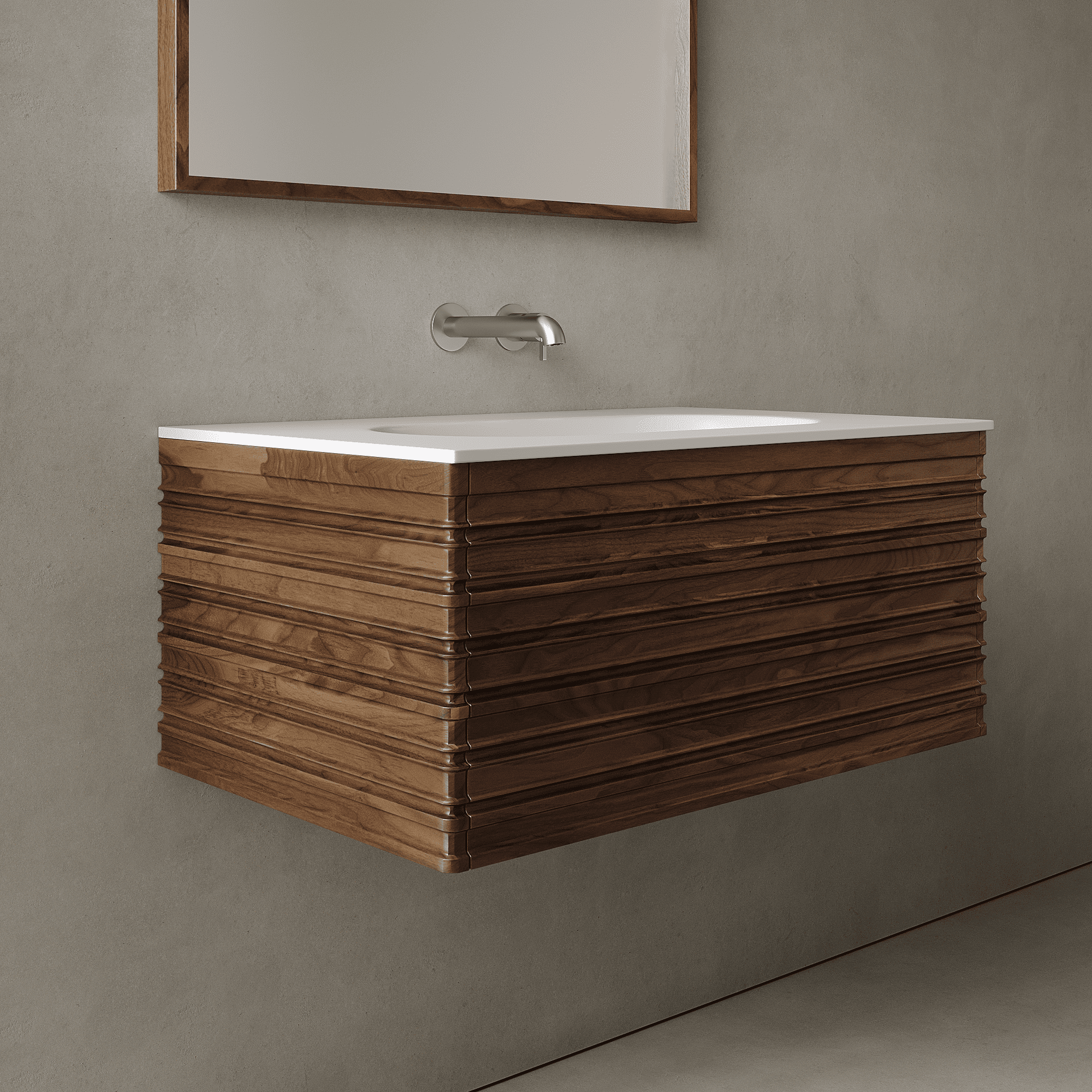 Rivara Real Walnut 800mm Vanity Unit - Single Drawer with Single Basin