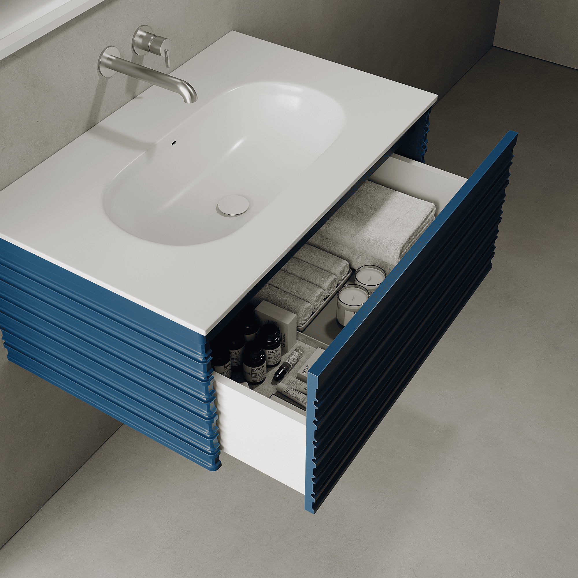 Rivara Ocean Blue 800mm Vanity Unit - Single Drawer with Single Basin