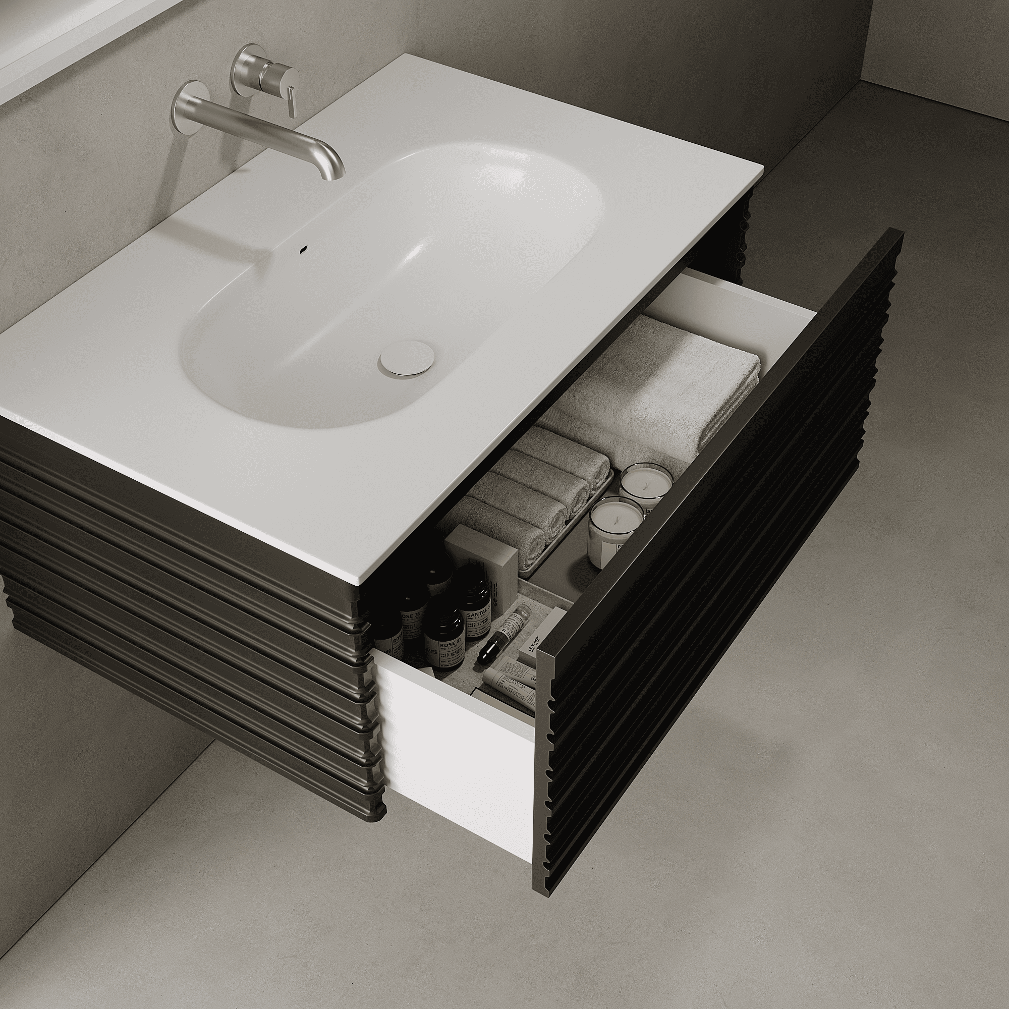 Rivara Silk Black 800mm Vanity Unit - Single Drawer with Single Basin