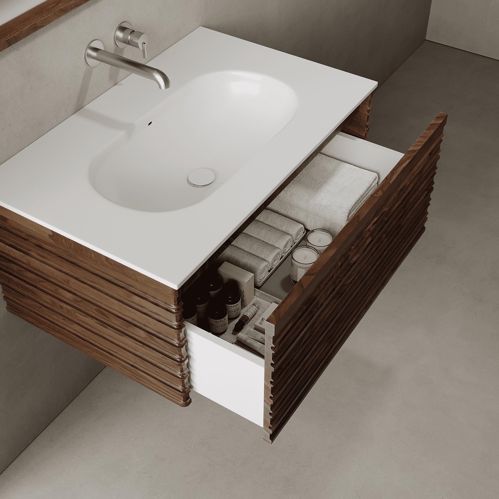 Rivara Real Walnut 800mm Vanity Unit - Single Drawer with Single Basin