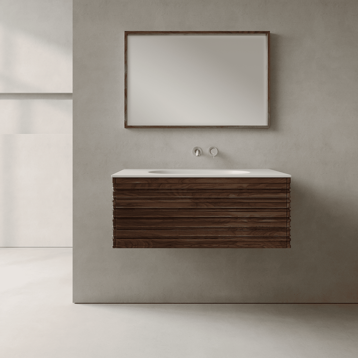 Rivara Real Walnut 900mm Vanity Unit - Single Drawer with Single Basin