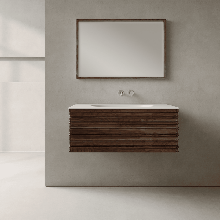 Rivara Real Walnut 900mm Vanity Unit - Single Drawer with Single Basin