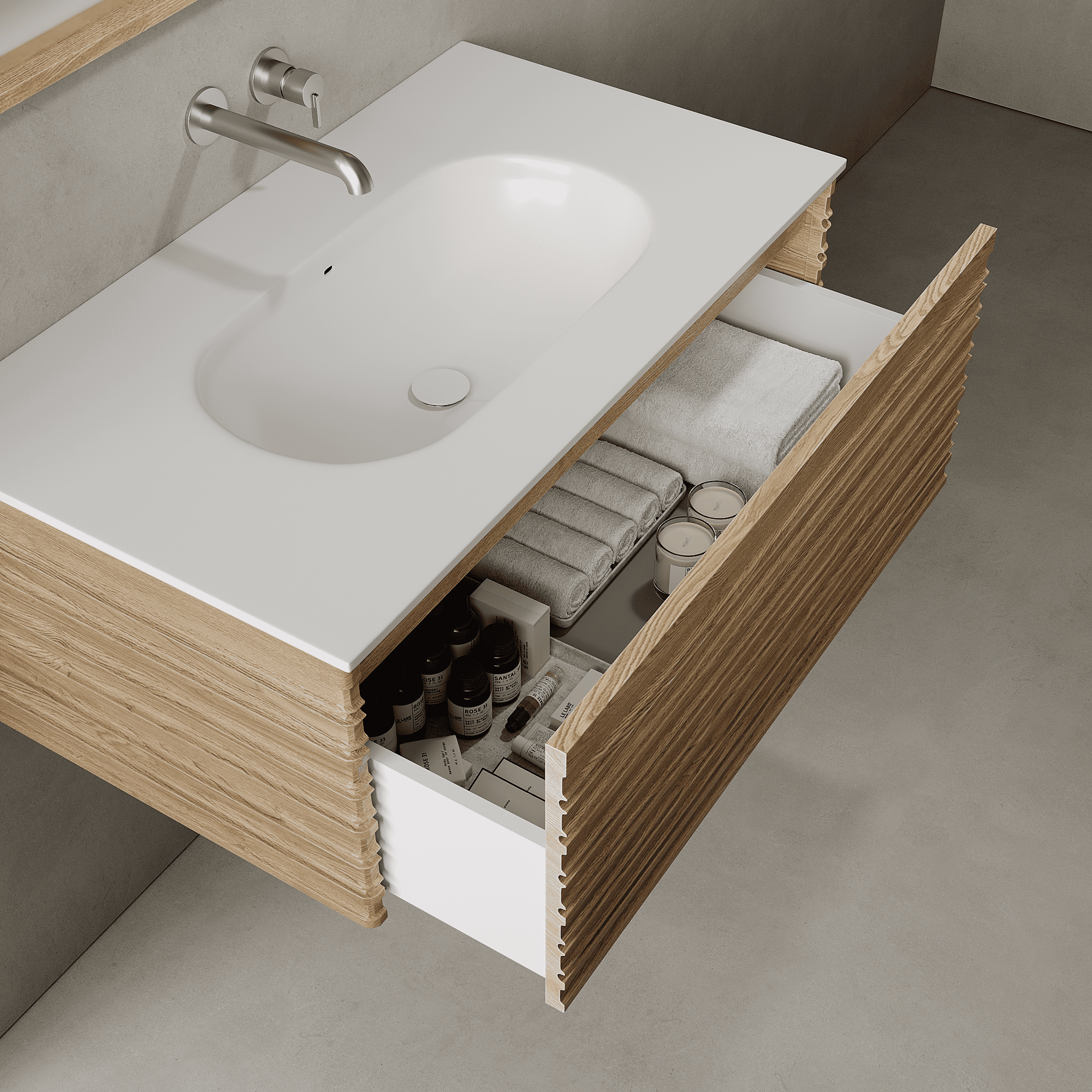 Rivara Real Ash 900mm Vanity Unit - Single Drawer with Single Basin