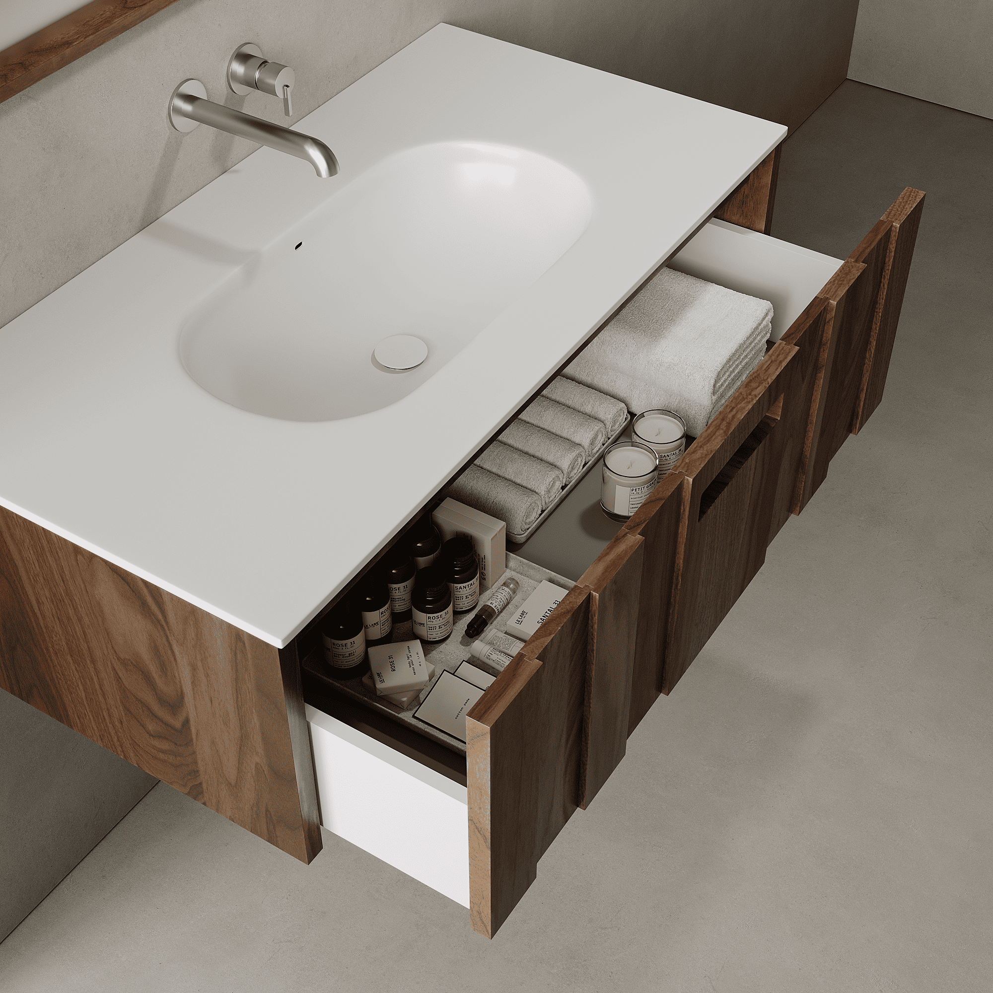 Calvera Real Walnut 1000mm Vanity Unit - Single Drawer with Single Basin