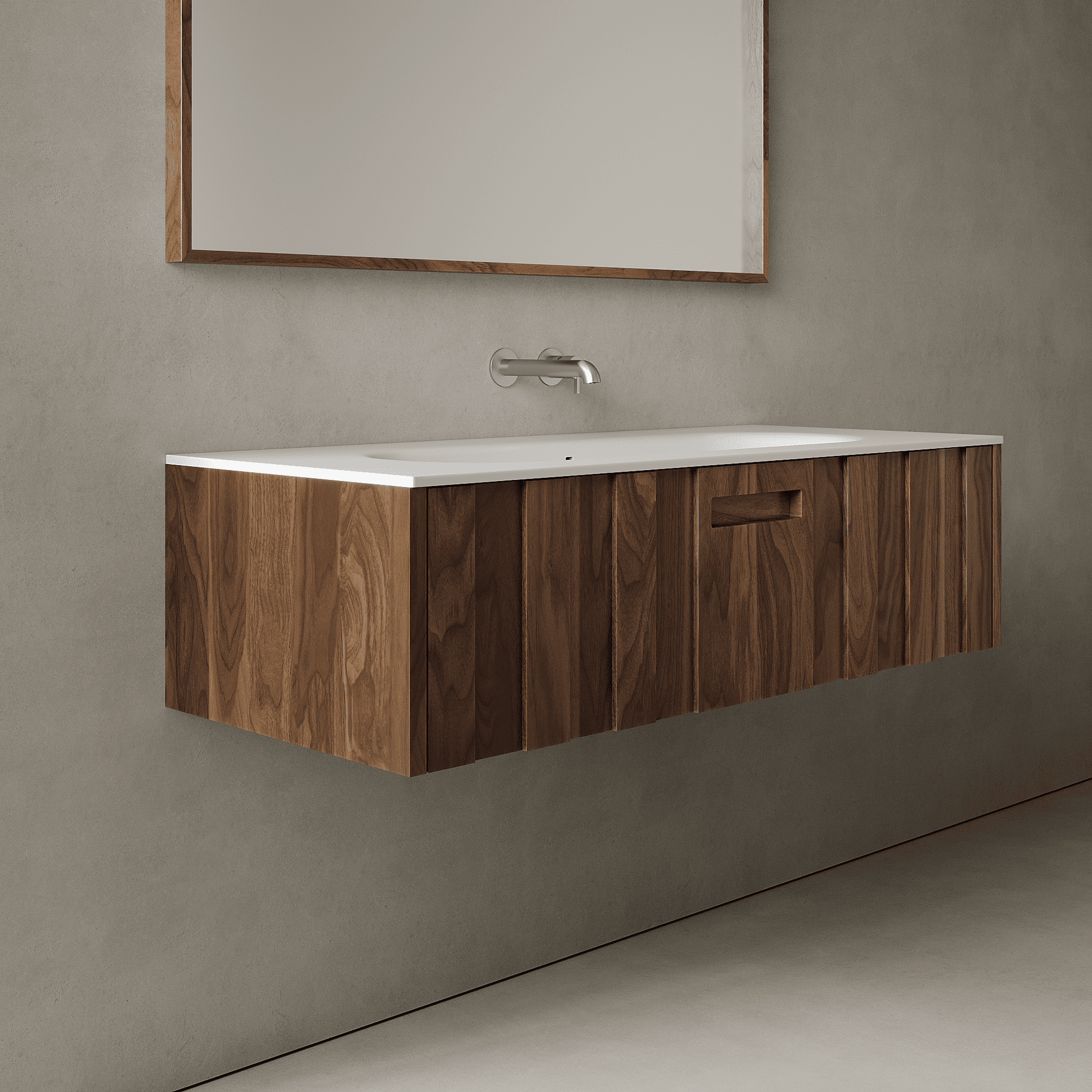 Calvera Real Walnut 1200mm Vanity Unit - Single Drawer with Large Single Basin