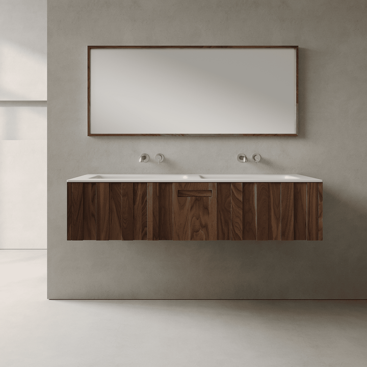 Calvera Real Walnut 1400mm Vanity Unit - Single Drawer with Double Basin