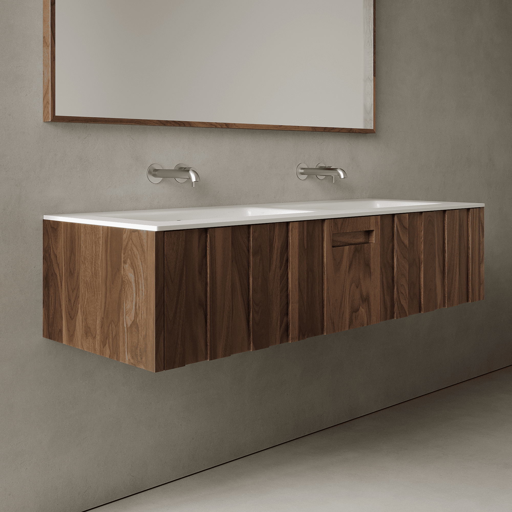 Calvera Real Walnut 1400mm Vanity Unit - Single Drawer with Double Basin