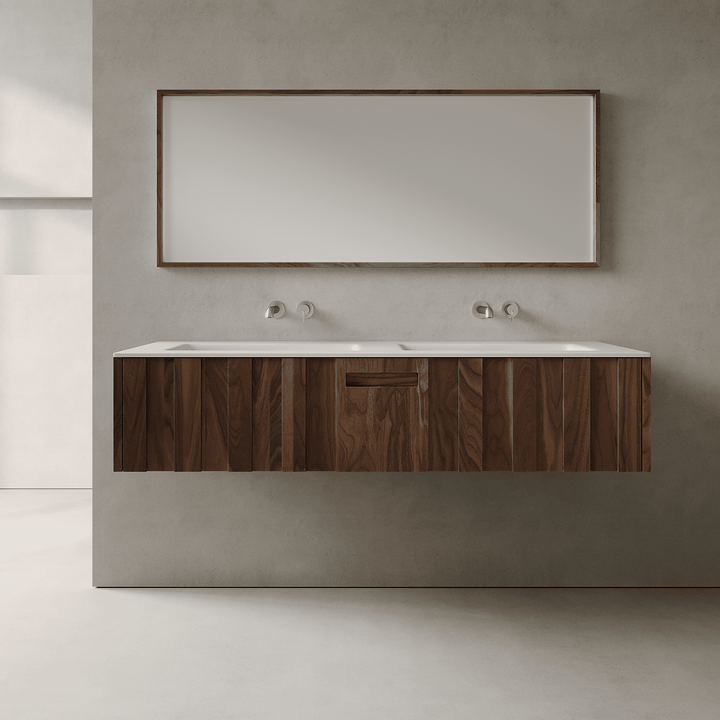 Calvera Real Walnut 1500mm Vanity Unit - Single Drawer with Double Basin
