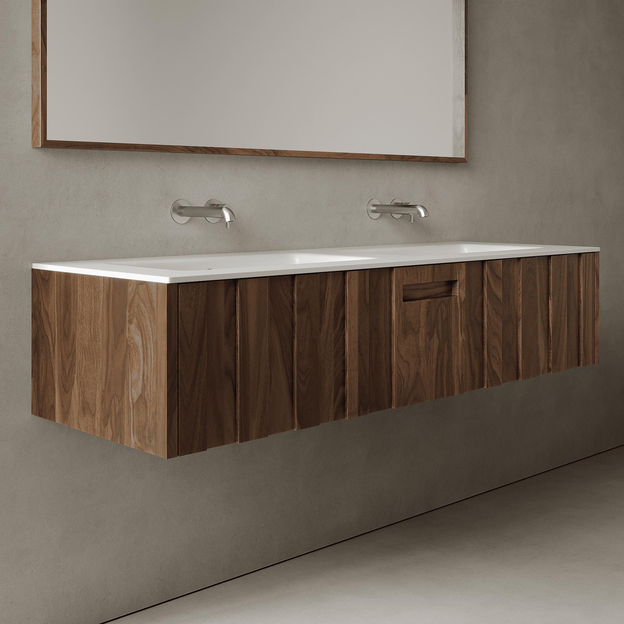 Calvera Real Walnut 1500mm Vanity Unit - Single Drawer with Double Basin