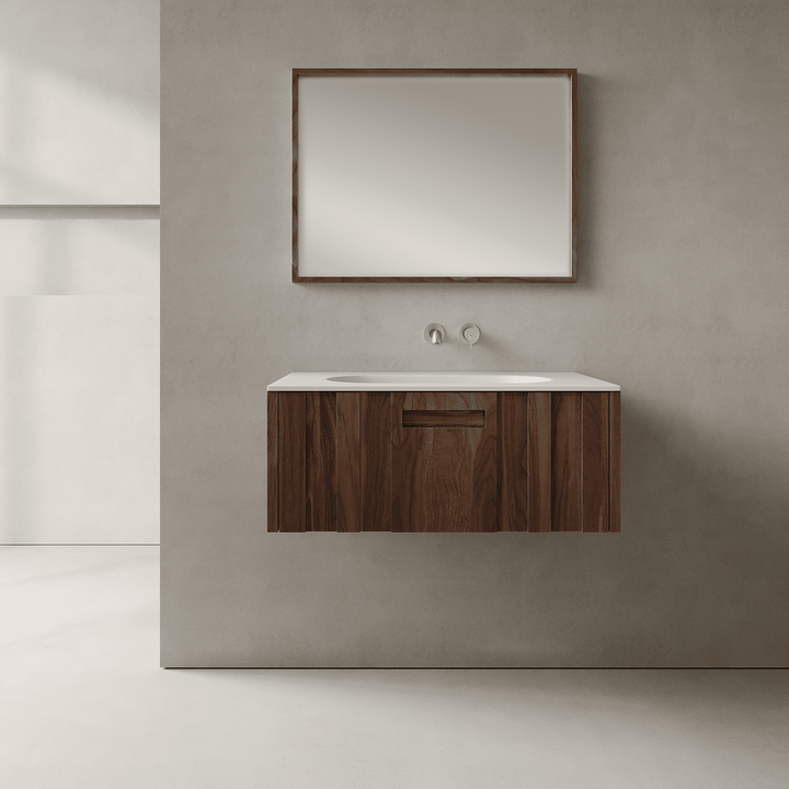 Calvera Real Walnut 800mm Vanity Unit - Single Drawer with Single Basin