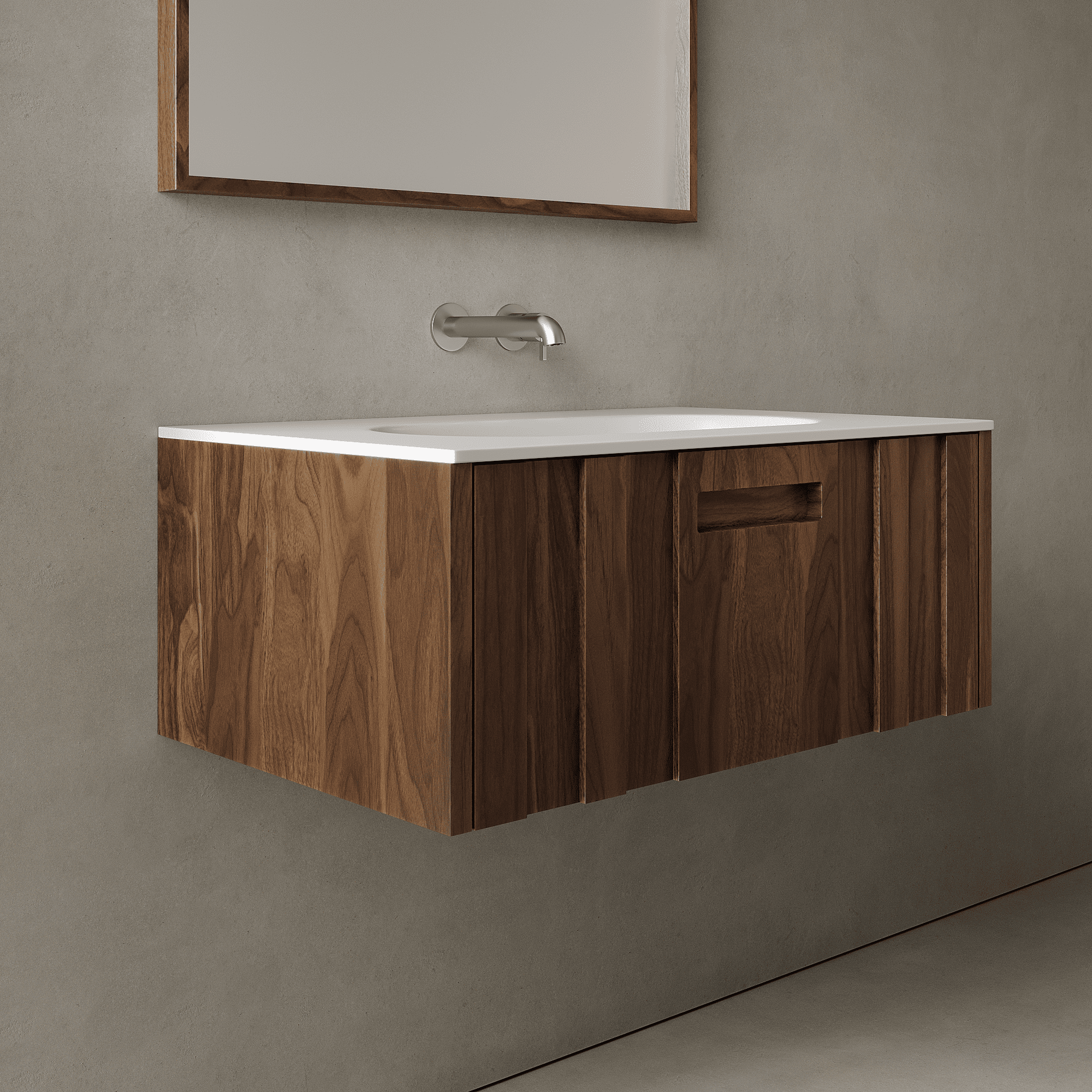 Calvera Real Walnut 800mm Vanity Unit - Single Drawer with Single Basin