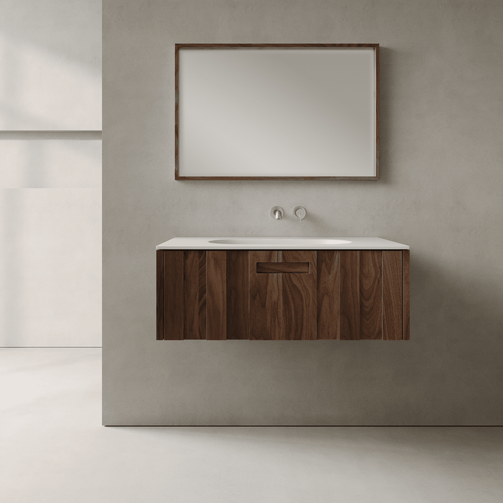 Calvera Real Walnut 900mm Vanity Unit - Single Drawer with Single Basin