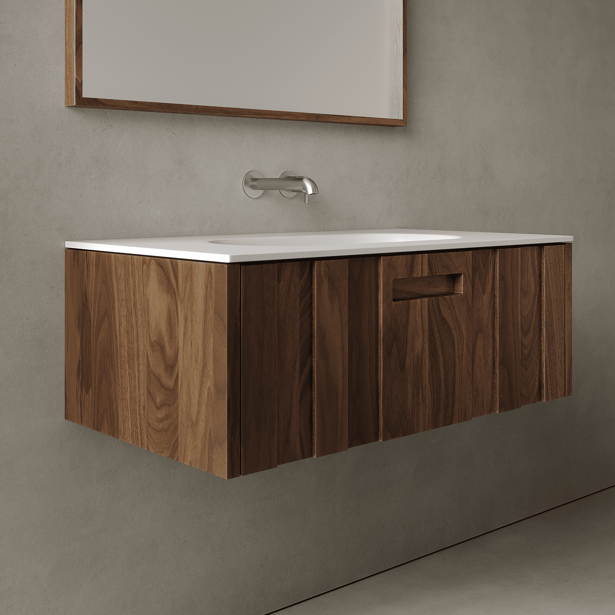 Calvera Real Walnut 900mm Vanity Unit - Single Drawer with Single Basin
