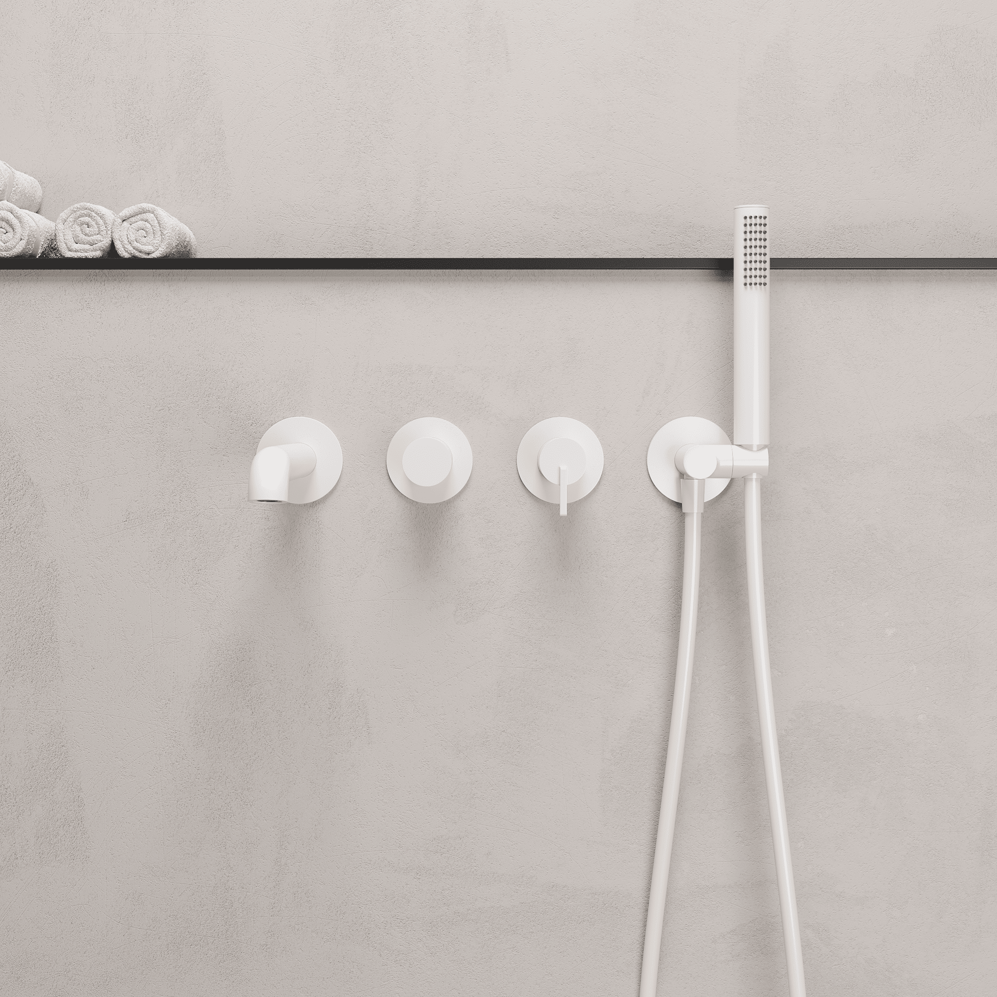 Lia Wall Mounted Bath Mixer with Shower Set - White