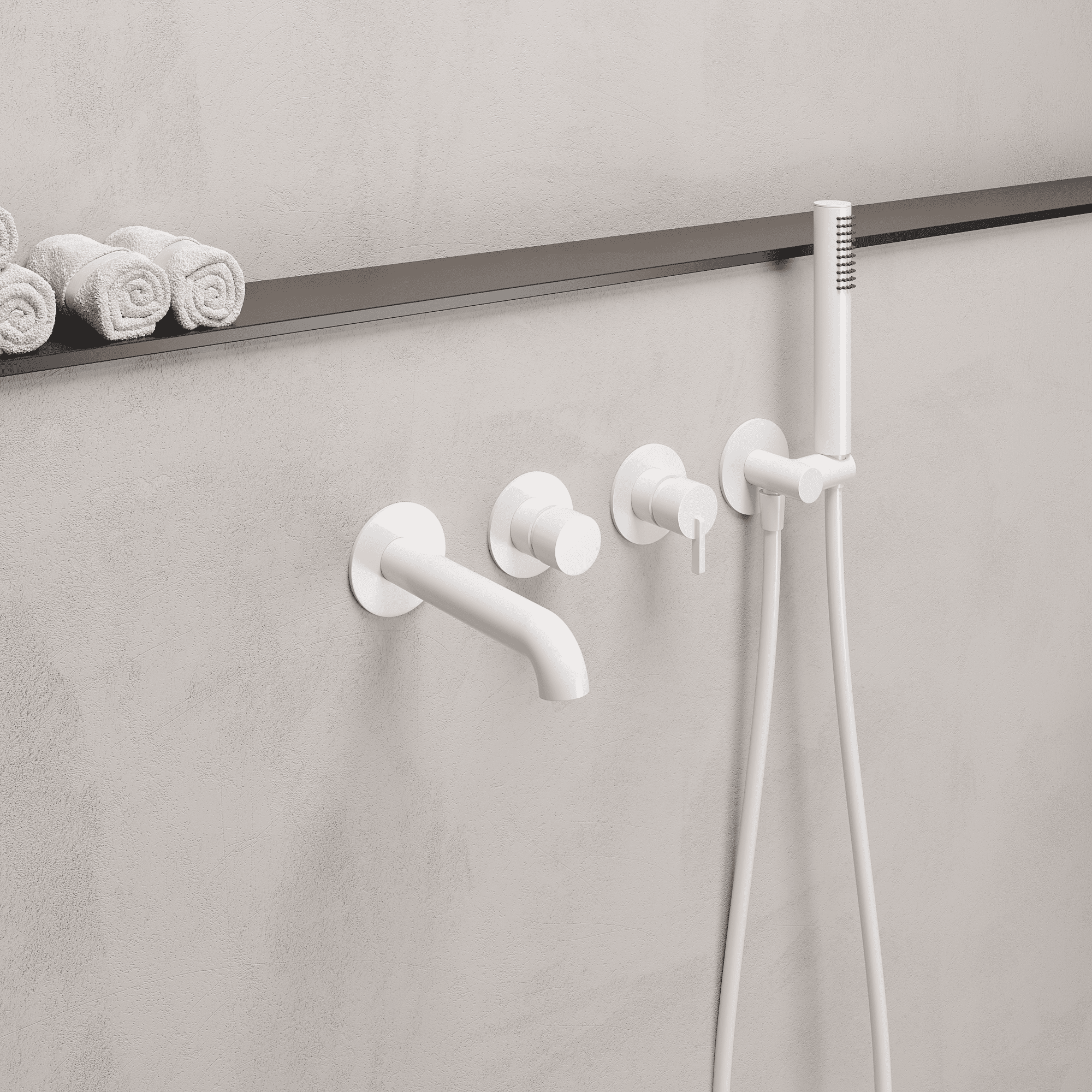 Lia Wall Mounted Bath Mixer with Shower Set - White