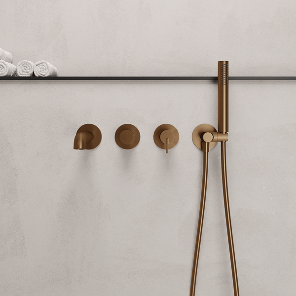 Lia Wall Mounted Bath Mixer with Shower Set - Brushed Bronze