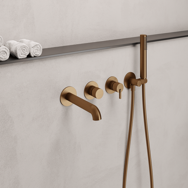 Lia Wall Mounted Bath Mixer with Shower Set - Brushed Bronze