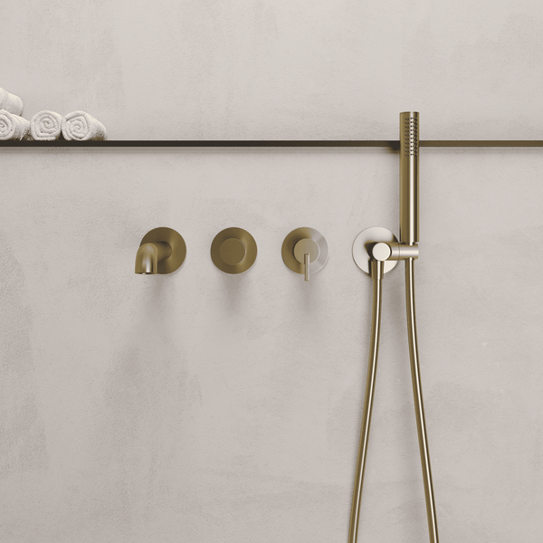 Lia Wall Mounted Bath Mixer with Shower Set - Brushed Gold