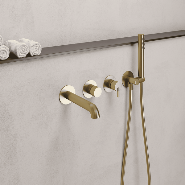 Lia Wall Mounted Bath Mixer with Shower Set - Brushed Gold