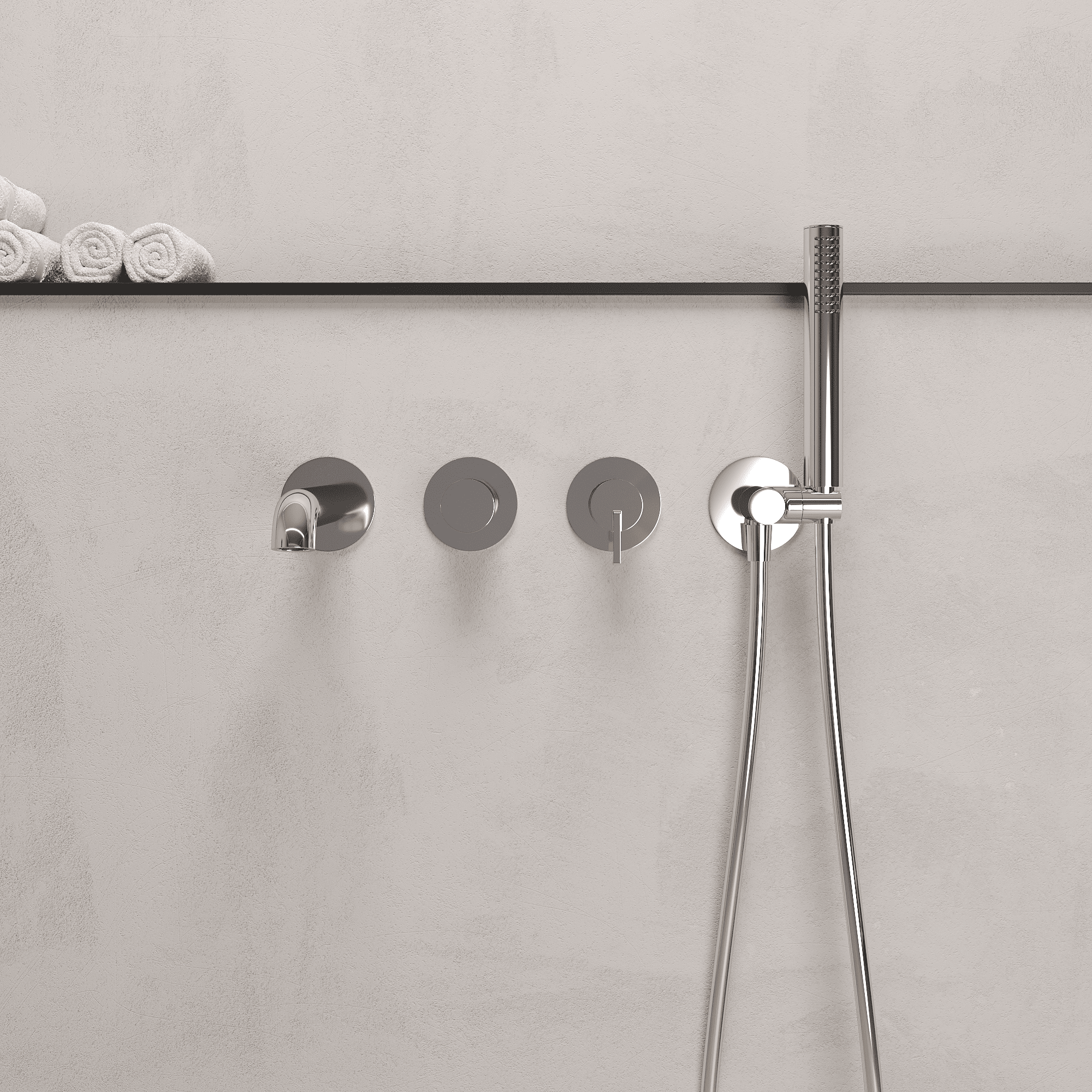 Lia Wall Mounted Bath Mixer with Shower Set - Brushed Steel