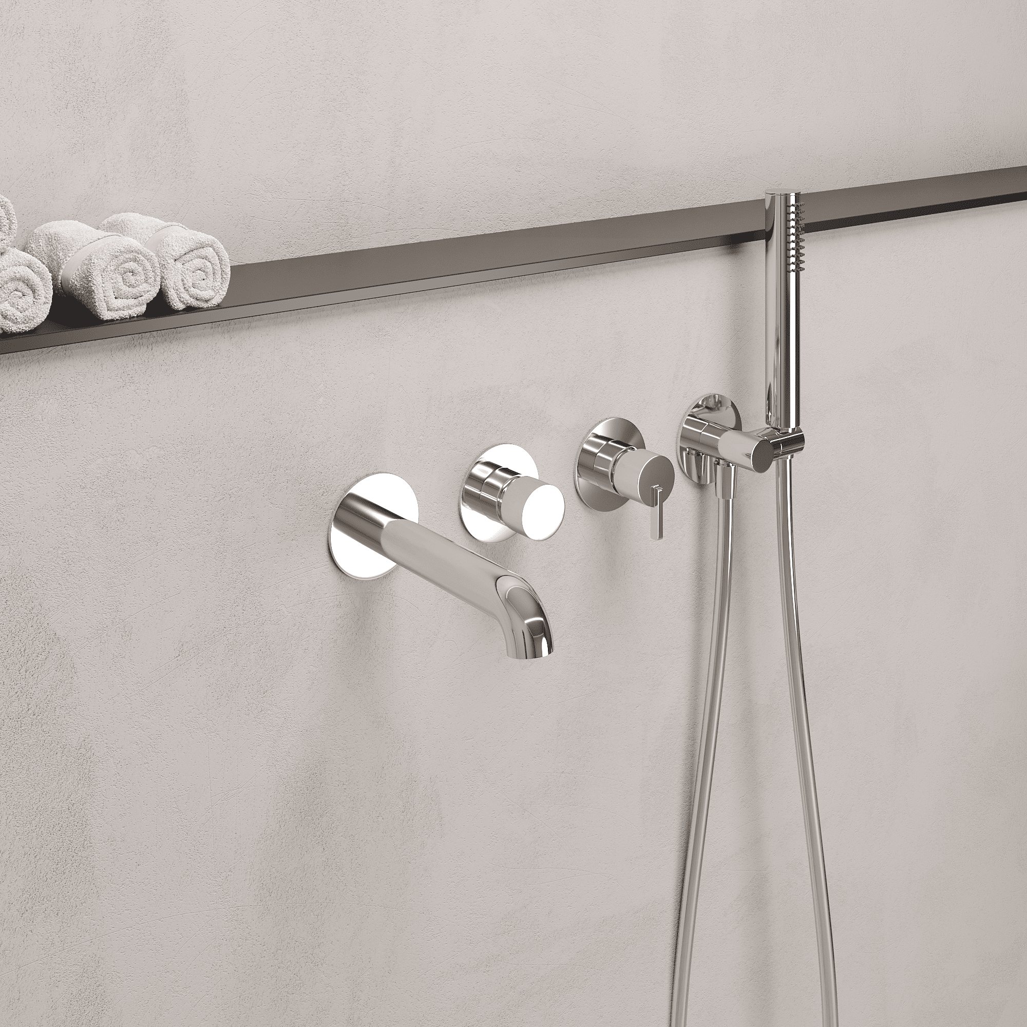 Lia Wall Mounted Bath Mixer with Shower Set - Brushed Steel