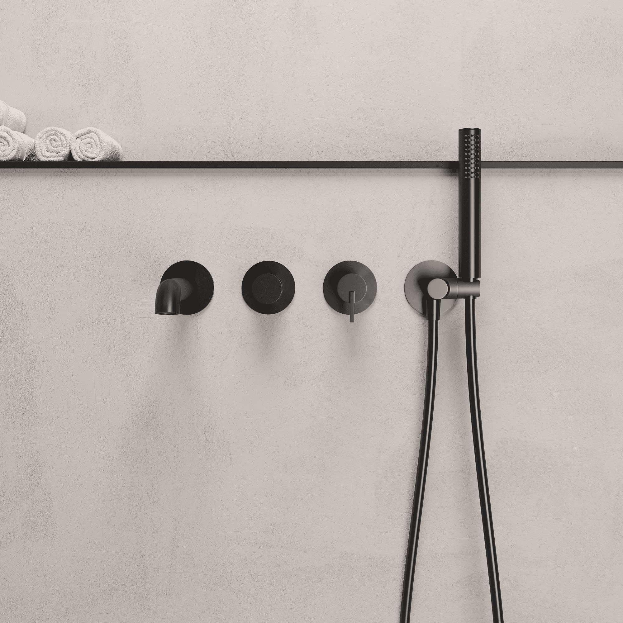 Lia Wall Mounted Bath Mixer with Shower Set - Black