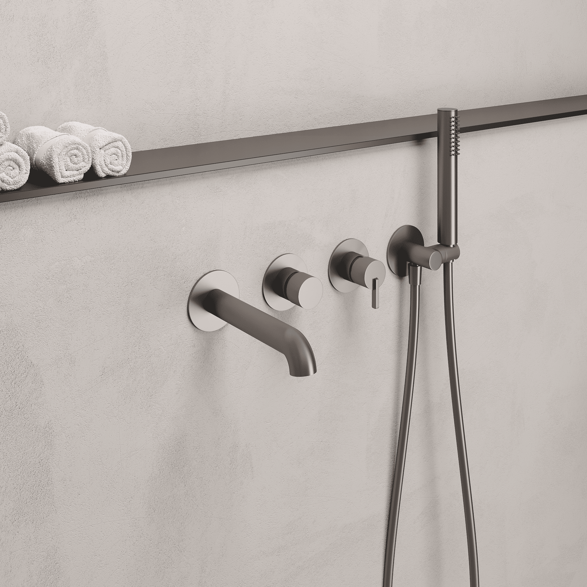 Lia Wall Mounted Bath Mixer with Shower Set - Titanium